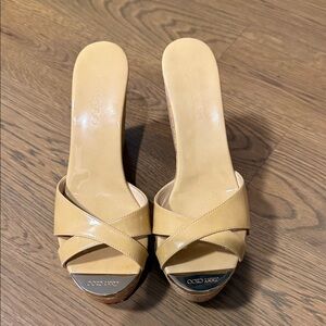 Jimmy Choo Patent Leather Beige Cork Wedges
